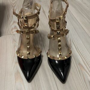 Studded Black and Tan Women's Heels